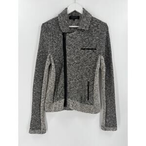 Rag & Bone Jacket Womens Large Gray Full Zip Knit Tweed Zippers Pockets Collared